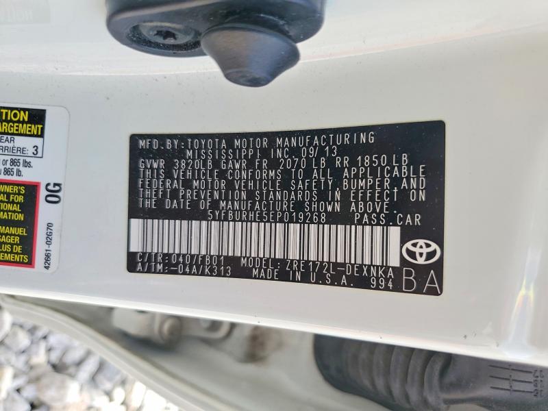 2014 Toyota Corolla მანქანა იყიდება აუქციონზე, vin: 5YFBURHE5EP019268, აუქციონის ნომერი: 66019196