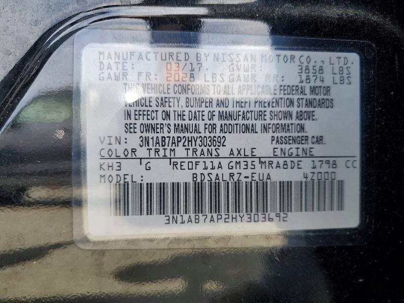 Продажа на аукционе авто 2017 Nissan Sentra, vin: 3N1AB7AP2HY303692, номер лота: 65303776