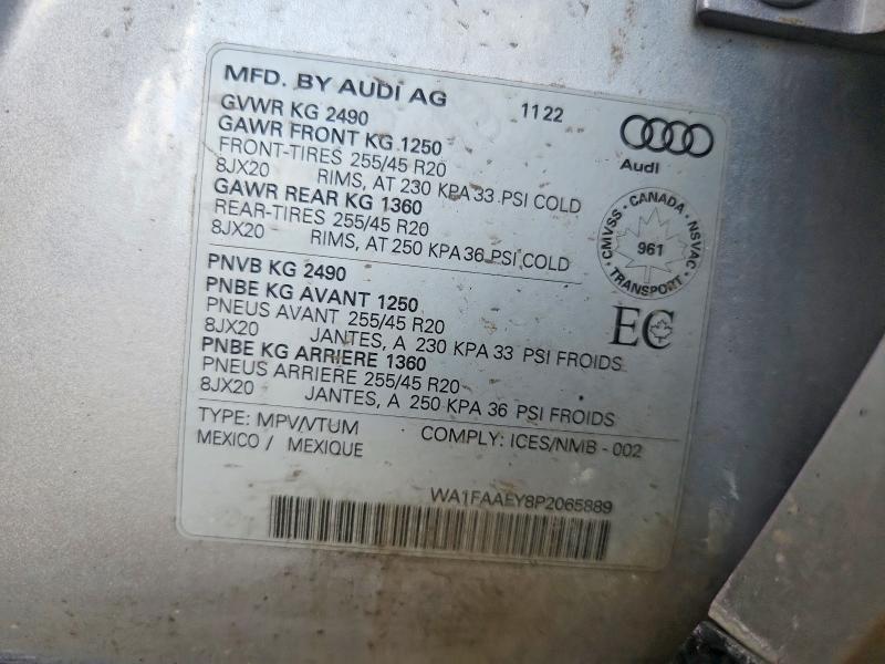 2023 Audi Q5 მანქანა იყიდება აუქციონზე, vin: WA1FAAFY8P2065889, აუქციონის ნომერი: 64725806