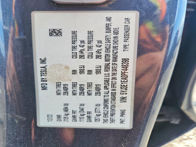 Продажа на аукционе авто 2023 Tesla Model 3, vin: 5YJ3E1EA0PF448398, номер лота: 62594496