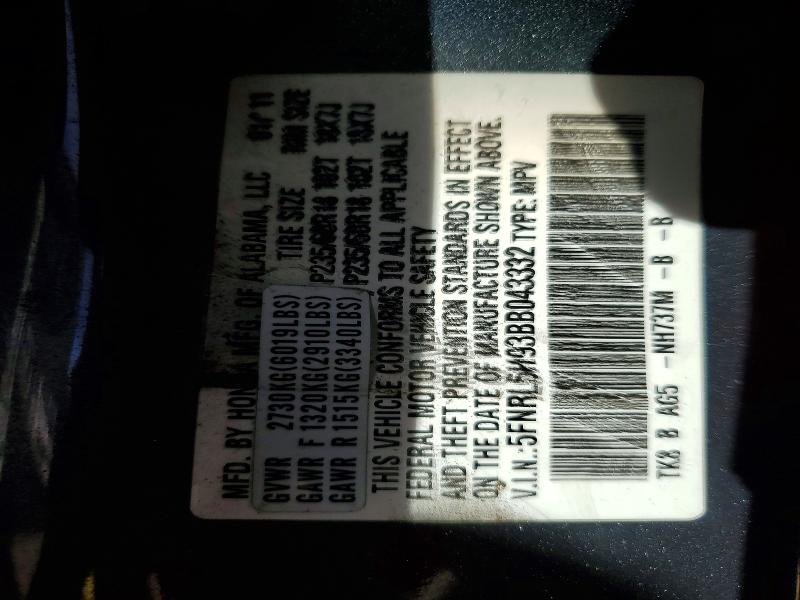 Aukcja sprzedaży 2011 Honda Odyssey, vin: 5FNRL5H93BB043332, numer aukcji: 65603106