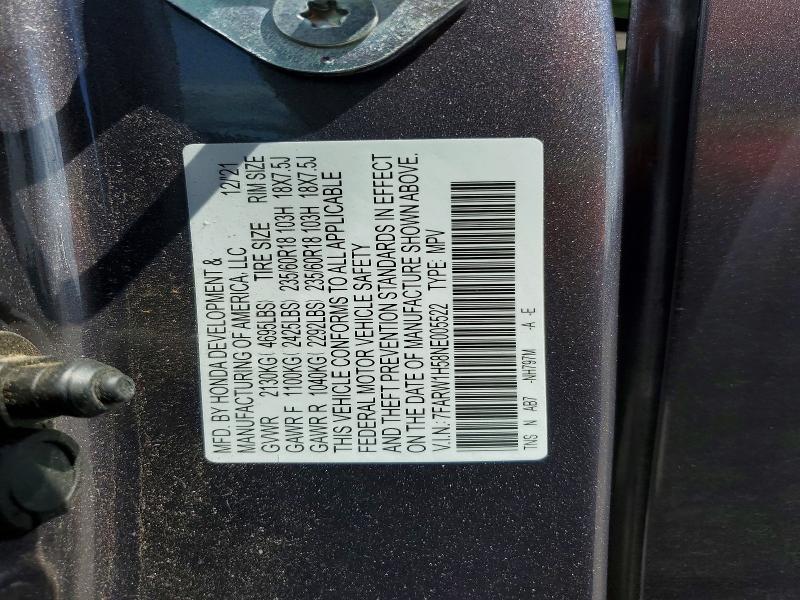 63616146 :رقم المزاد ، 7FARW1H58NE005522 vin ، 2022 Honda Cr-v مزاد بيع