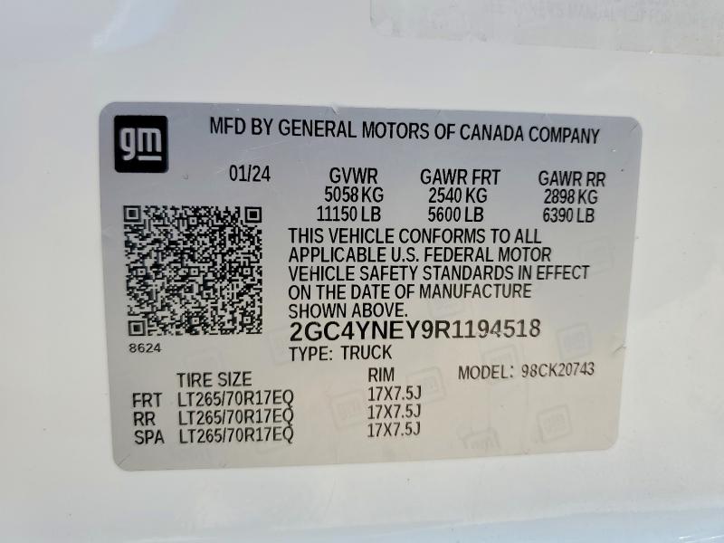 Aukcja sprzedaży 2024 Chevrolet Silverado, vin: 2GC4YNEY9R1194518, numer aukcji: 64425506