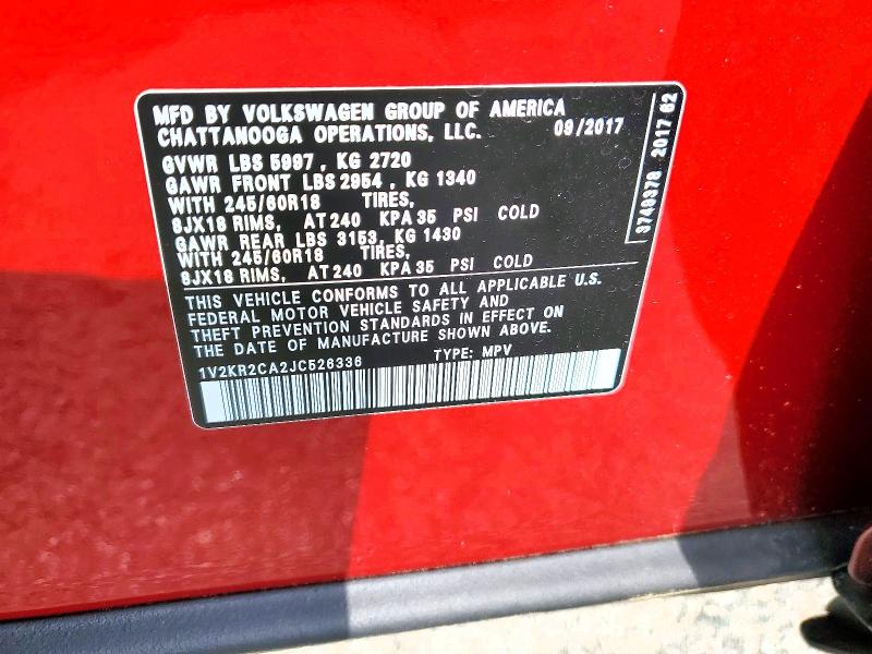 Aukcja sprzedaży 2018 Volkswagen Atlas, vin: 1V2KR2CA2JC526336, numer aukcji: 66320016