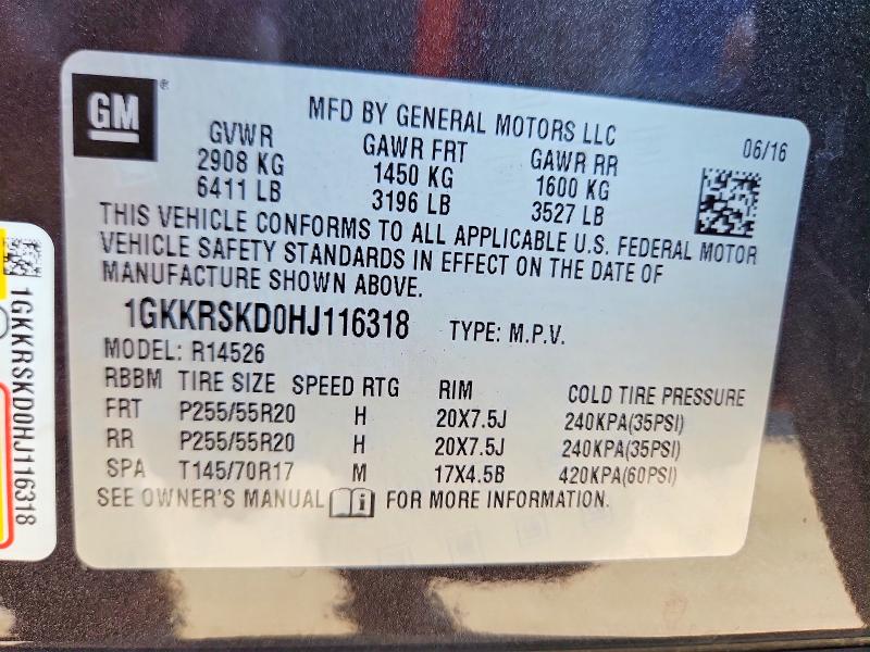 Aukcja sprzedaży 2017 Gmc Acadia Limited, vin: 1GKKRSKD0HJ116318, numer aukcji: 66482556