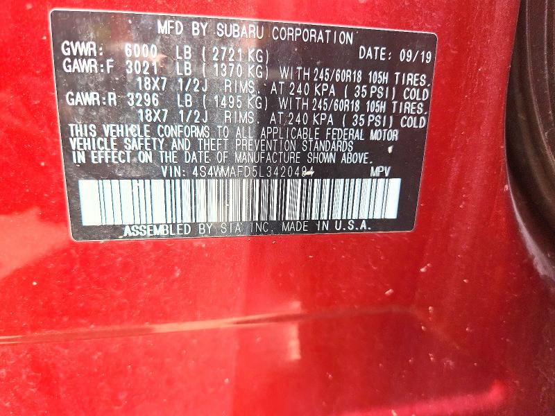Aukcja sprzedaży 2020 Subaru Ascent, vin: 4S4WMAFD5L3420494, numer aukcji: 65598926