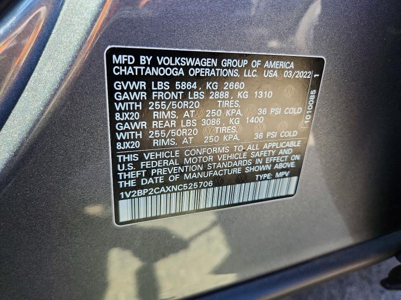 Продаж на аукціоні авто 2022 Volkswagen Atlas, vin: 1V2BP2CAXNC525706, номер лоту: 66941416