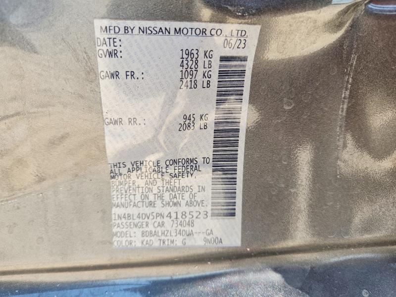 2023 Nissan Altima მანქანა იყიდება აუქციონზე, vin: 1N4BL4DV5PN418523, აუქციონის ნომერი: 64262546