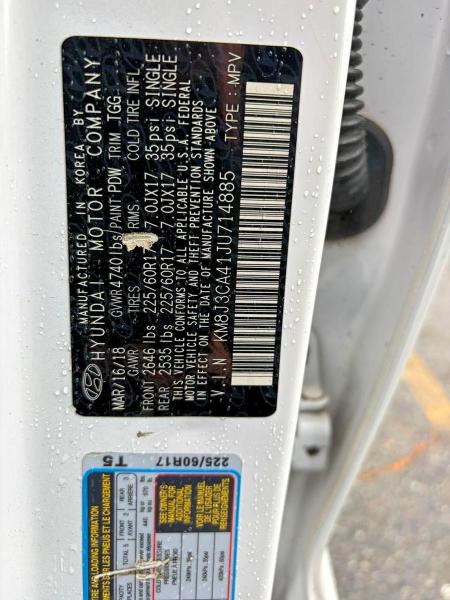 Aukcja sprzedaży 2018 Hyundai Tucson, vin: KM8J3CA41JU714885, numer aukcji: 65409226