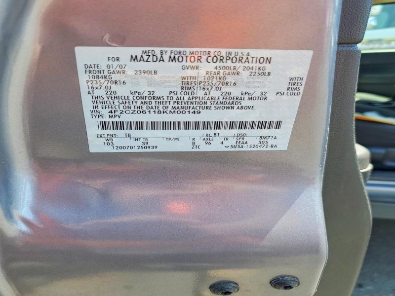 2008 Mazda Tribute მანქანა იყიდება აუქციონზე, vin: 4F2CZ06118KM00149, აუქციონის ნომერი: 63922266