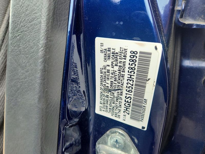 66592386 :رقم المزاد ، 2HGES16523H585898 vin ، 2003 Honda Civic مزاد بيع