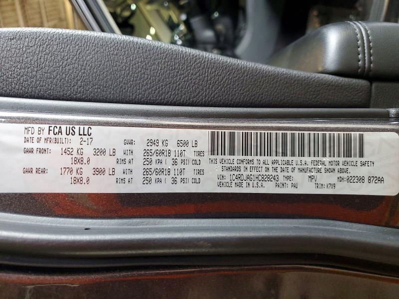 Aukcja sprzedaży 2017 Dodge Durango, vin: 1C4RDJAG1HC828243, numer aukcji: 65133746