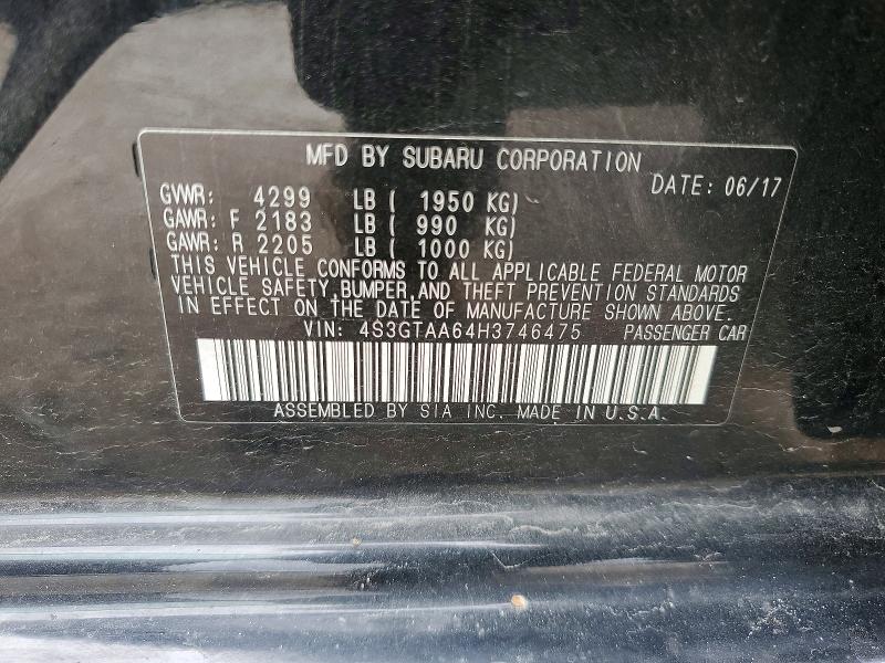 63853286 :رقم المزاد ، 4S3GTAA64H3746475 vin ، 2017 Subaru Impreza مزاد بيع