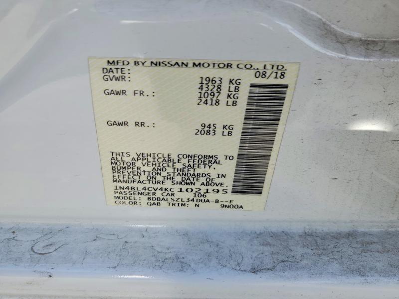 Aukcja sprzedaży 2019 Nissan Altima, vin: 1N4BL4CV4KC102195, numer aukcji: 64682706