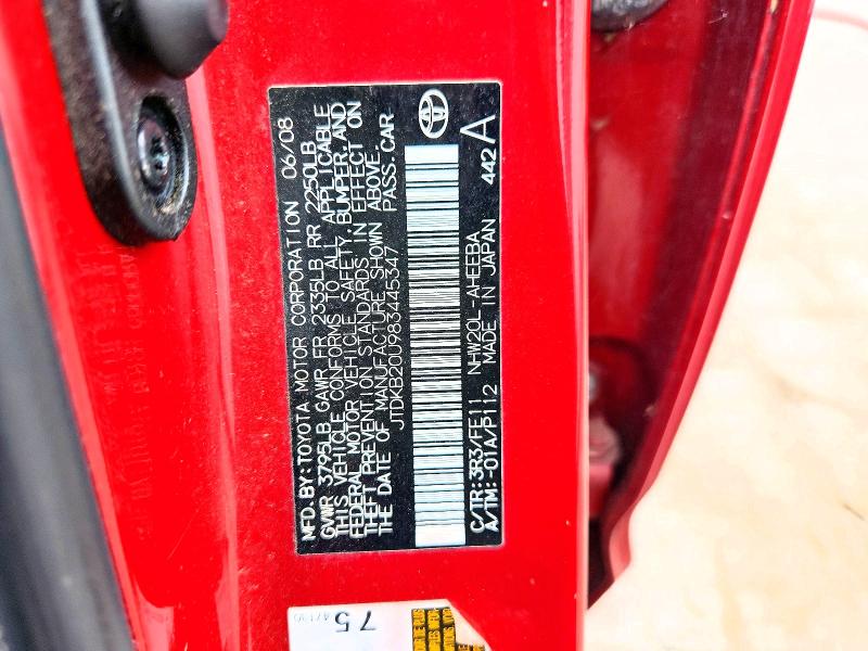 2008 Toyota Prius მანქანა იყიდება აუქციონზე, vin: JTDKB20U983445347, აუქციონის ნომერი: 66548026