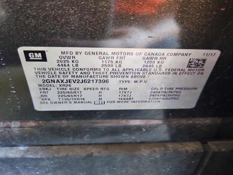 Aukcja sprzedaży 2018 Chevrolet Equinox, vin: 2GNAXJEV2J6217396, numer aukcji: 62456476