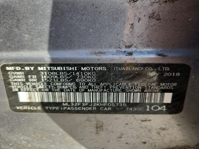 Продажа на аукционе авто 2019 Mitsubishi Mirage, vin: ML32F3FJ2KHF05735, номер лота: 65277536