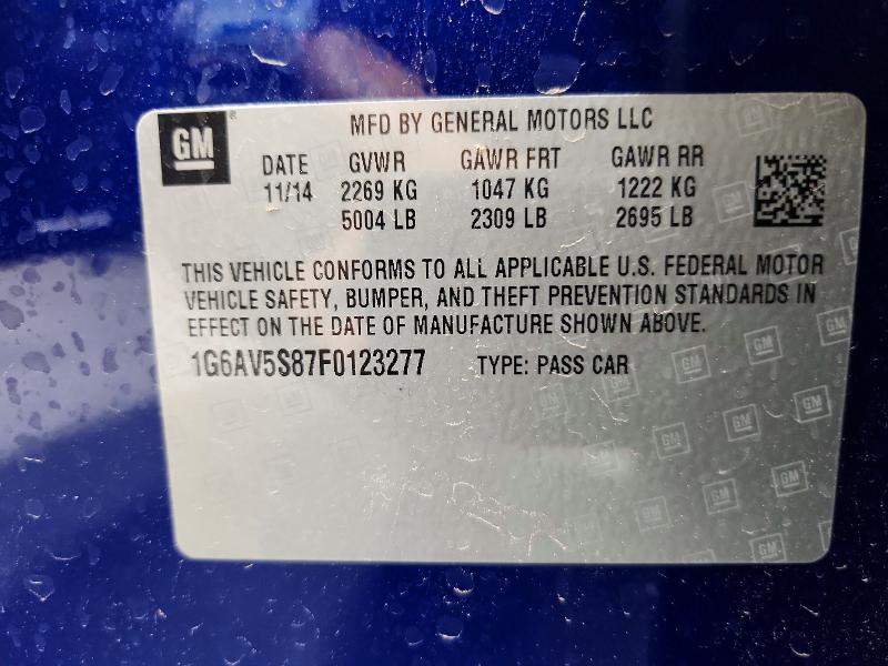 65832236 :رقم المزاد ، 1G6AV5S87F0123277 vin ، 2015 Cadillac Cts مزاد بيع