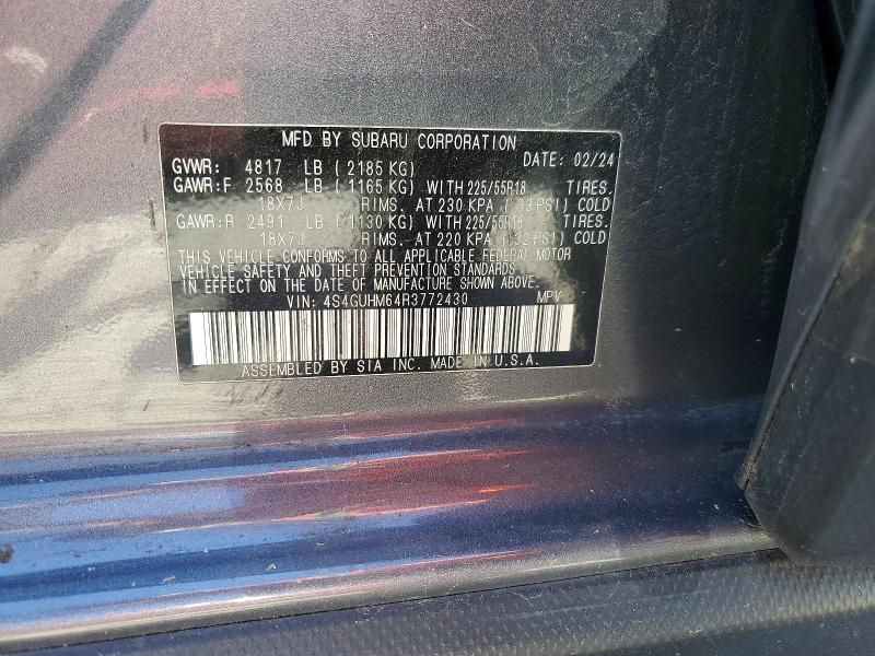 64298826 :رقم المزاد ، 4S4GUHM64R3772430 vin ، 2024 Subaru Crosstrek مزاد بيع