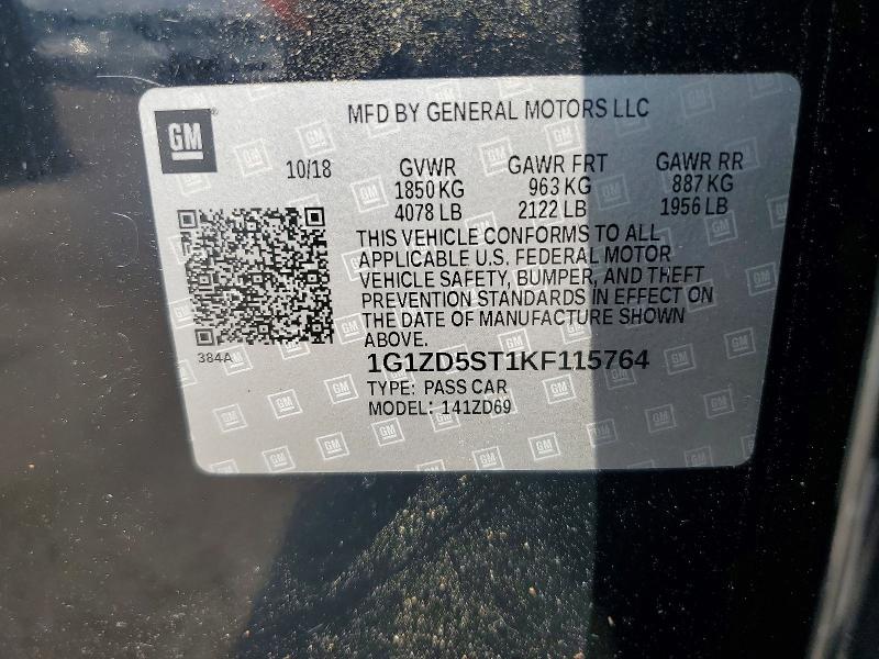 2019 Chevrolet Malibu მანქანა იყიდება აუქციონზე, vin: 1G1ZD5ST1KF115764, აუქციონის ნომერი: 63870956