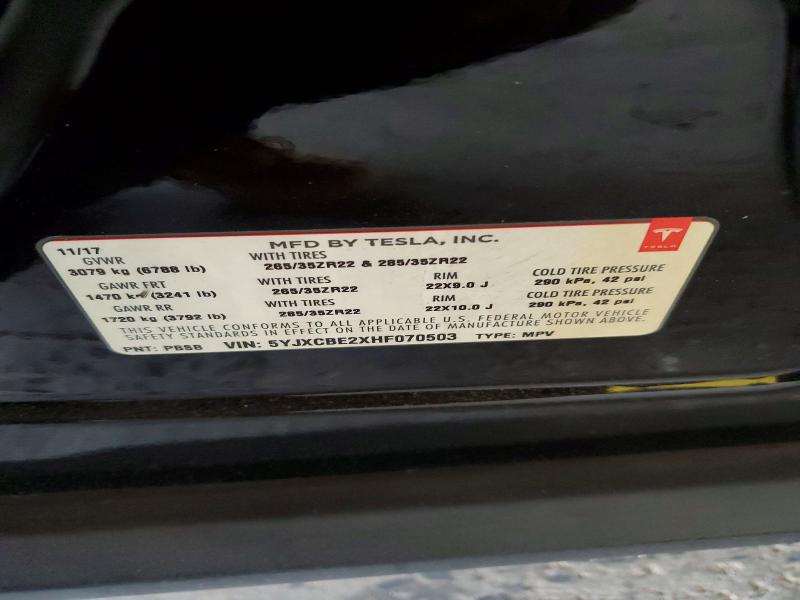 Продажа на аукционе авто 2017 Tesla Model X, vin: 5YJXCBE2XHF070503, номер лота: 65020606