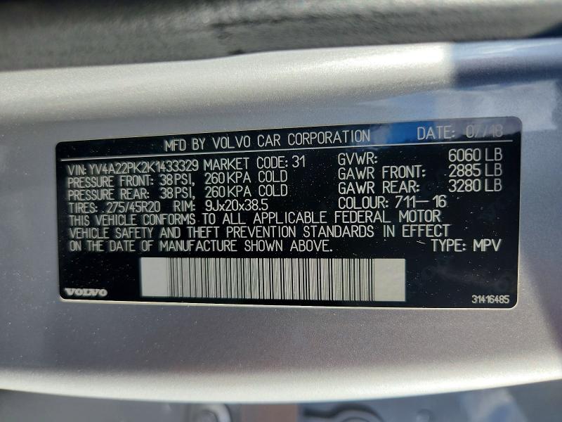 Aukcja sprzedaży 2019 Volvo Xc90, vin: YV4A22PK2K1433329, numer aukcji: 67195776