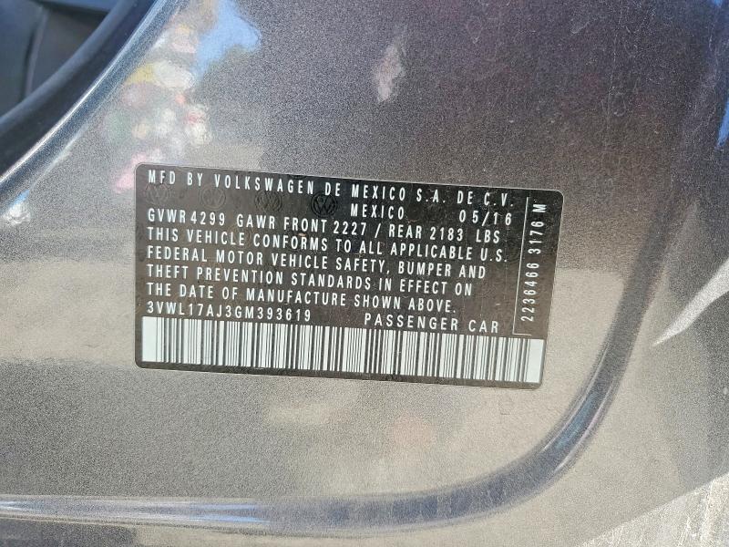65674316 :رقم المزاد ، 3VWL17AJ3GM393619 vin ، 2016 Volkswagen Jetta مزاد بيع