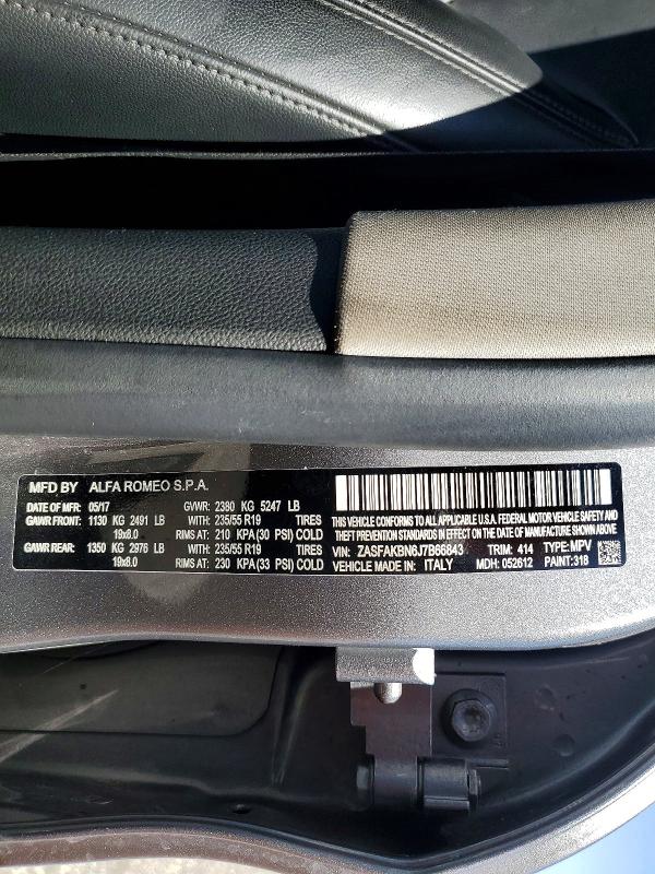 Продаж на аукціоні авто 2018 Alfa Romeo Stelvio, vin: ZASFAKBN6J7B66843, номер лоту: 64586116