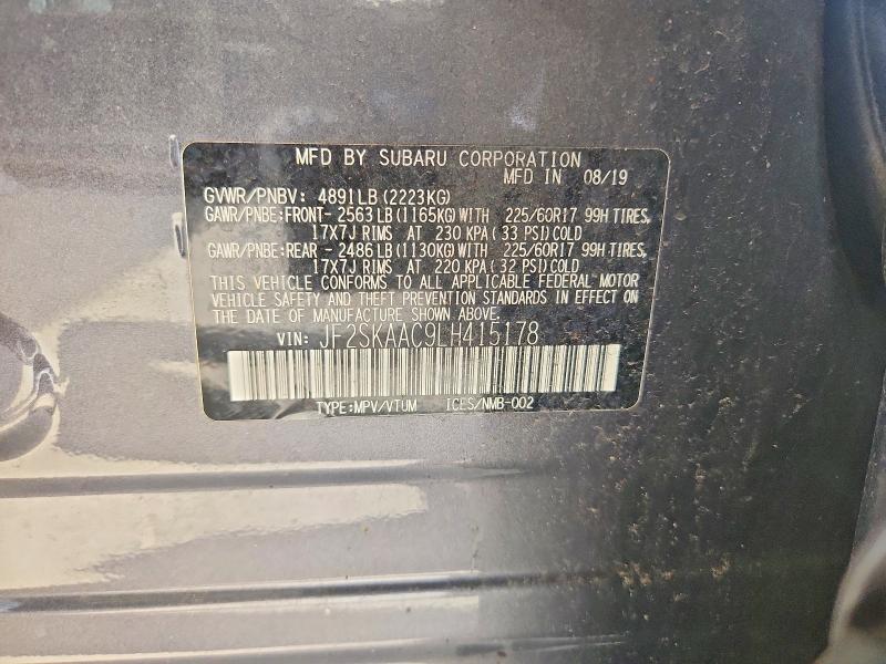 65984806 :رقم المزاد ، JF2SKAAC9LH415178 vin ، 2020 Subaru Forester مزاد بيع