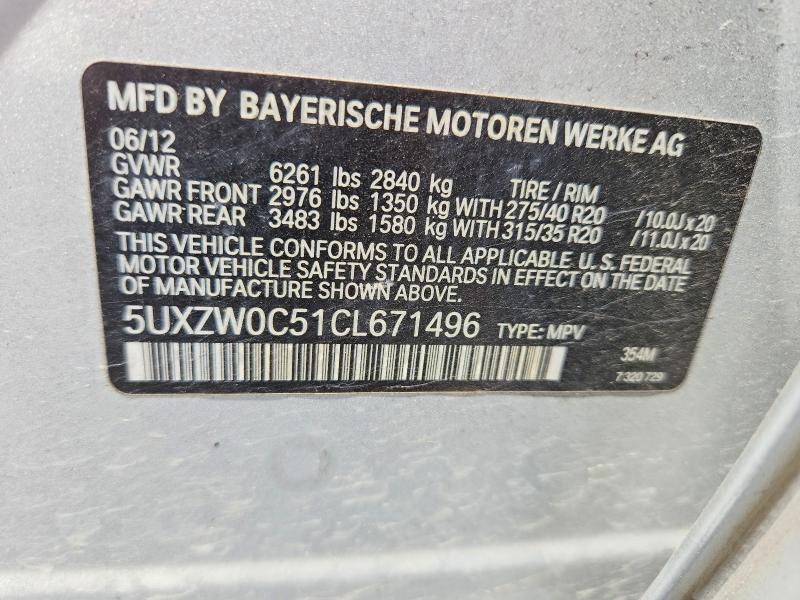 Aukcja sprzedaży 2012 Bmw X5, vin: 5UXZW0C51CL671496, numer aukcji: 64586316