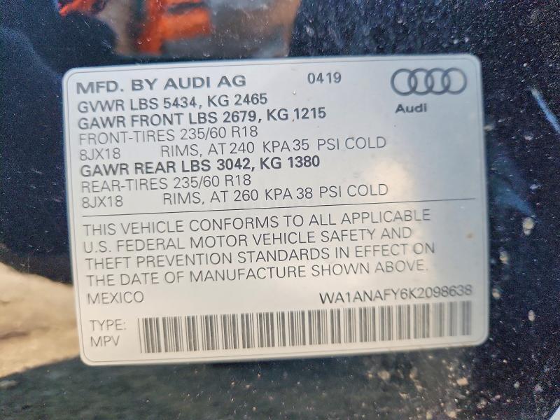 Aukcja sprzedaży 2019 Audi Q5, vin: WA1ANAFY6K2098638, numer aukcji: 64565416