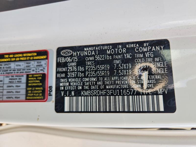 Aukcja sprzedaży 2015 Hyundai Santa Fe, vin: KM8SRDHF3FU116577, numer aukcji: 64255316
