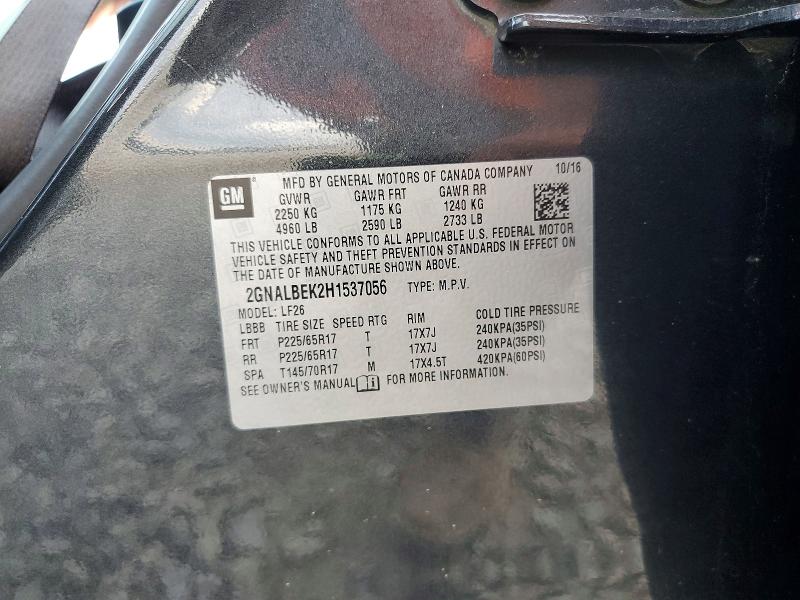 Продаж на аукціоні авто 2017 Chevrolet Equinox, vin: 2GNALBEK2H1537056, номер лоту: 64855846