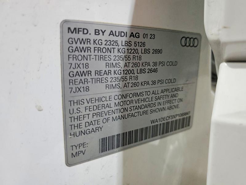 2023 Audi Q3 მანქანა იყიდება აუქციონზე, vin: WA1DECF3XP1089841, აუქციონის ნომერი: 64398556