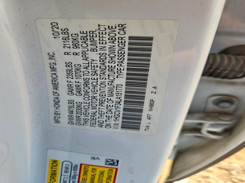 Aukcja sprzedaży 2020 Honda Accord, vin: 1HGCV1F34LA151770, numer aukcji: 64053346