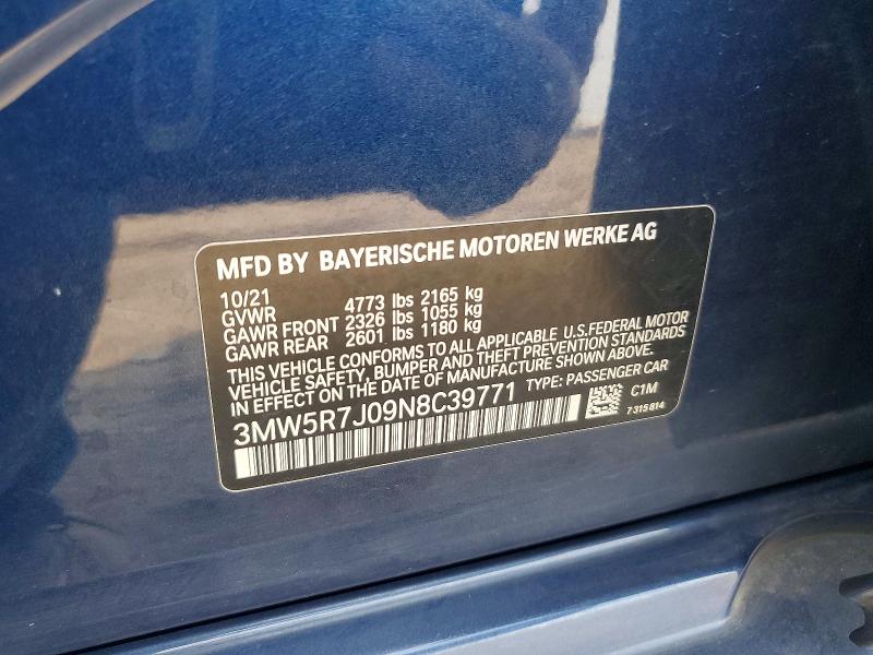 2022 Bmw 330xi მანქანა იყიდება აუქციონზე, vin: 3MW5R7J09N8C39771, აუქციონის ნომერი: 64836786