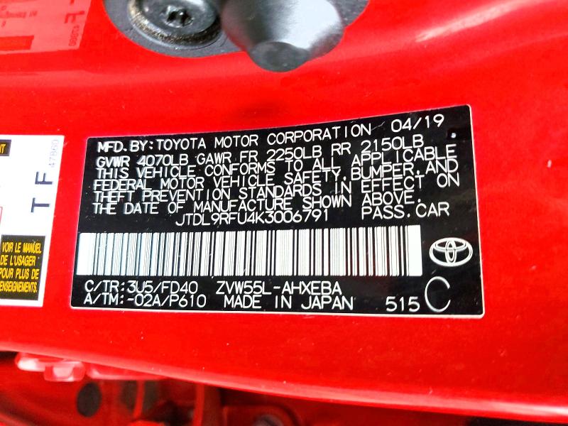 Продаж на аукціоні авто 2019 Toyota Prius, vin: JTDL9RFU4K3006791, номер лоту: 63553576