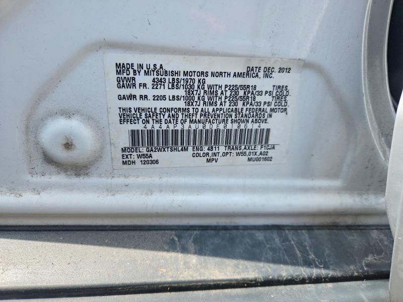 2013 Mitsubishi Outlander Sport მანქანა იყიდება აუქციონზე, vin: 4A4AP3AU0DE010614, აუქციონის ნომერი: 63555896