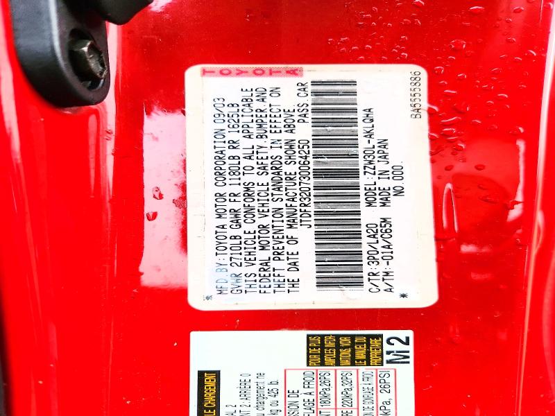 64514336 :رقم المزاد ، JTDFR320730064250 vin ، 2003 Toyota Mr2 Spyder مزاد بيع