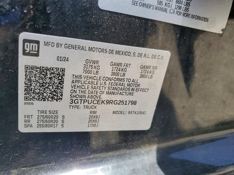 Продаж на аукціоні авто 2024 Gmc Sierra, vin: 3GTPUCEK9RG251798, номер лоту: 65942726