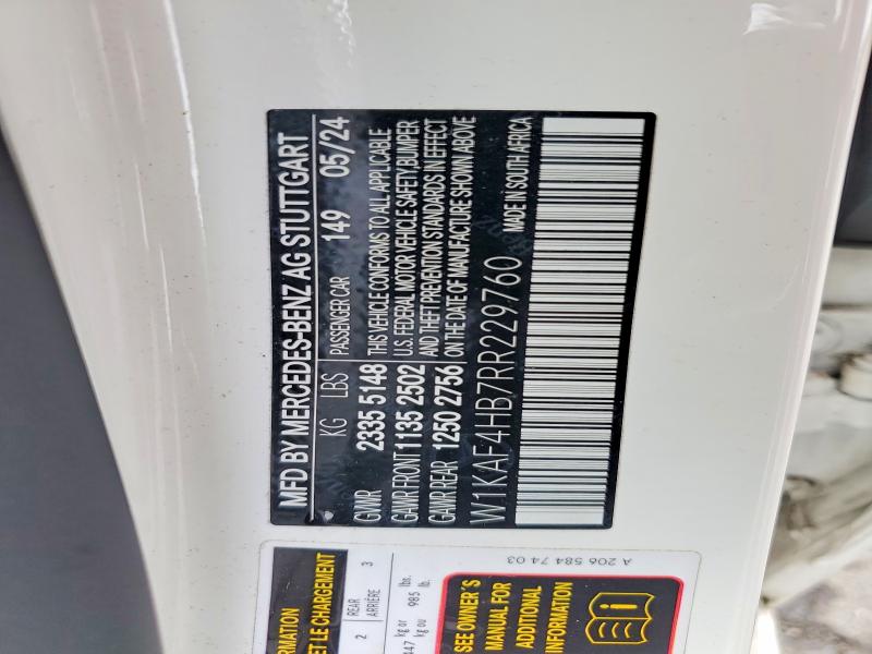 Aukcja sprzedaży 2024 Mercedes-benz C, vin: W1KAF4HB7RR229760, numer aukcji: 65457926