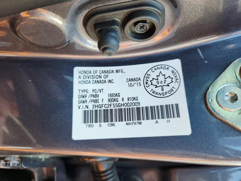 Продажа на аукционе авто 2016 Honda Civic, vin: 2HGFC2F55GH002009, номер лота: 64012166