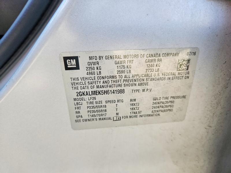 66541956 :رقم المزاد ، 2GKALMEK5H6141988 vin ، 2017 Gmc Terrain مزاد بيع