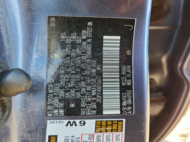 2006 Toyota Highlander მანქანა იყიდება აუქციონზე, vin: JTEDP21A060106677, აუქციონის ნომერი: 65225026