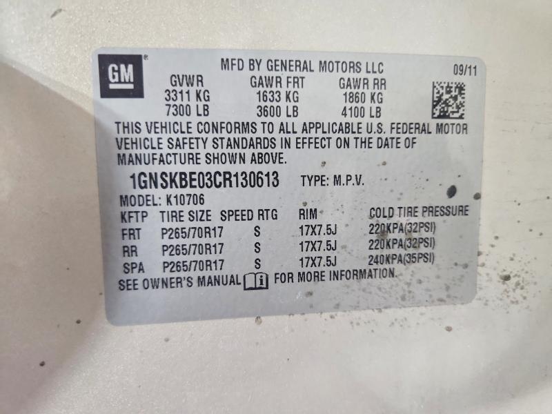Aukcja sprzedaży 2012 Chevrolet Tahoe, vin: 1GNSKBE03CR130613, numer aukcji: 66872916