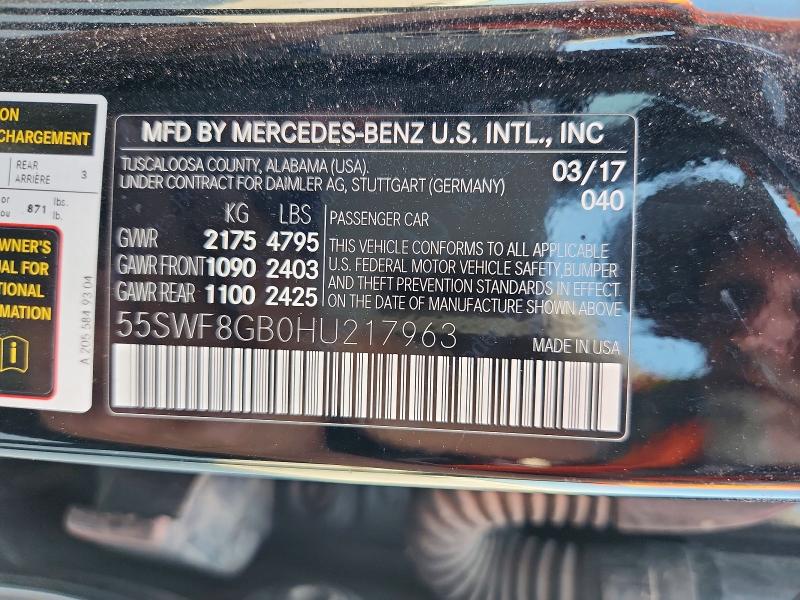 63568666 :رقم المزاد ، 55SWF8GB0HU217963 vin ، 2017 Mercedes-benz C مزاد بيع