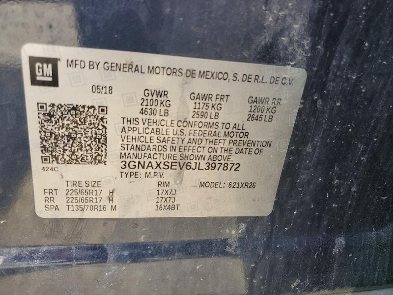 Продажа на аукционе авто 2018 Chevrolet Equinox, vin: 3GNAXSEV6JL397872, номер лота: 63607966