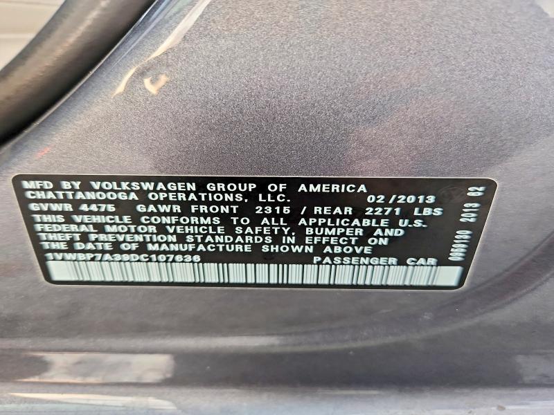 Продажа на аукционе авто 2013 Volkswagen Passat, vin: 1VWBP7A39DC107636, номер лота: 64997496