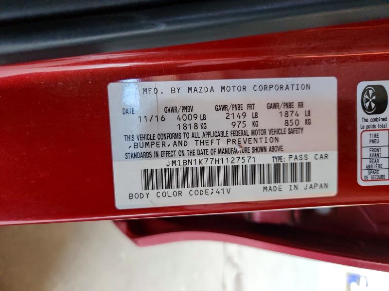 2017 Mazda 3 მანქანა იყიდება აუქციონზე, vin: JM1BN1K77H1127571, აუქციონის ნომერი: 64123276