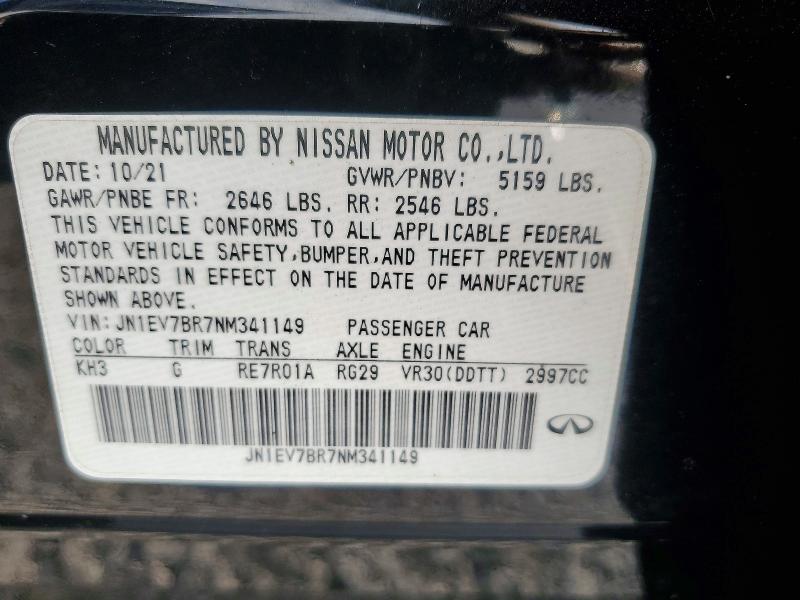2022 Infiniti Q50 მანქანა იყიდება აუქციონზე, vin: JN1EV7BR7NM341149, აუქციონის ნომერი: 64188396